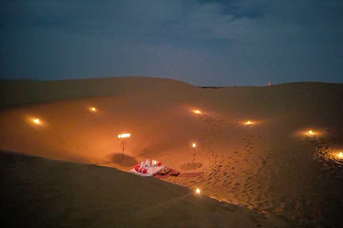 Candlelight Dinner on Dunes with Bonfire